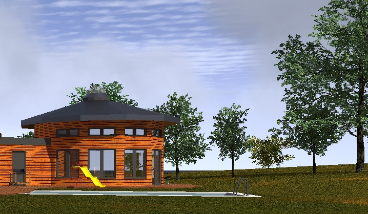 kruhový dům, kruhová dřevostavba na klíč, moderní jurta k bydlení